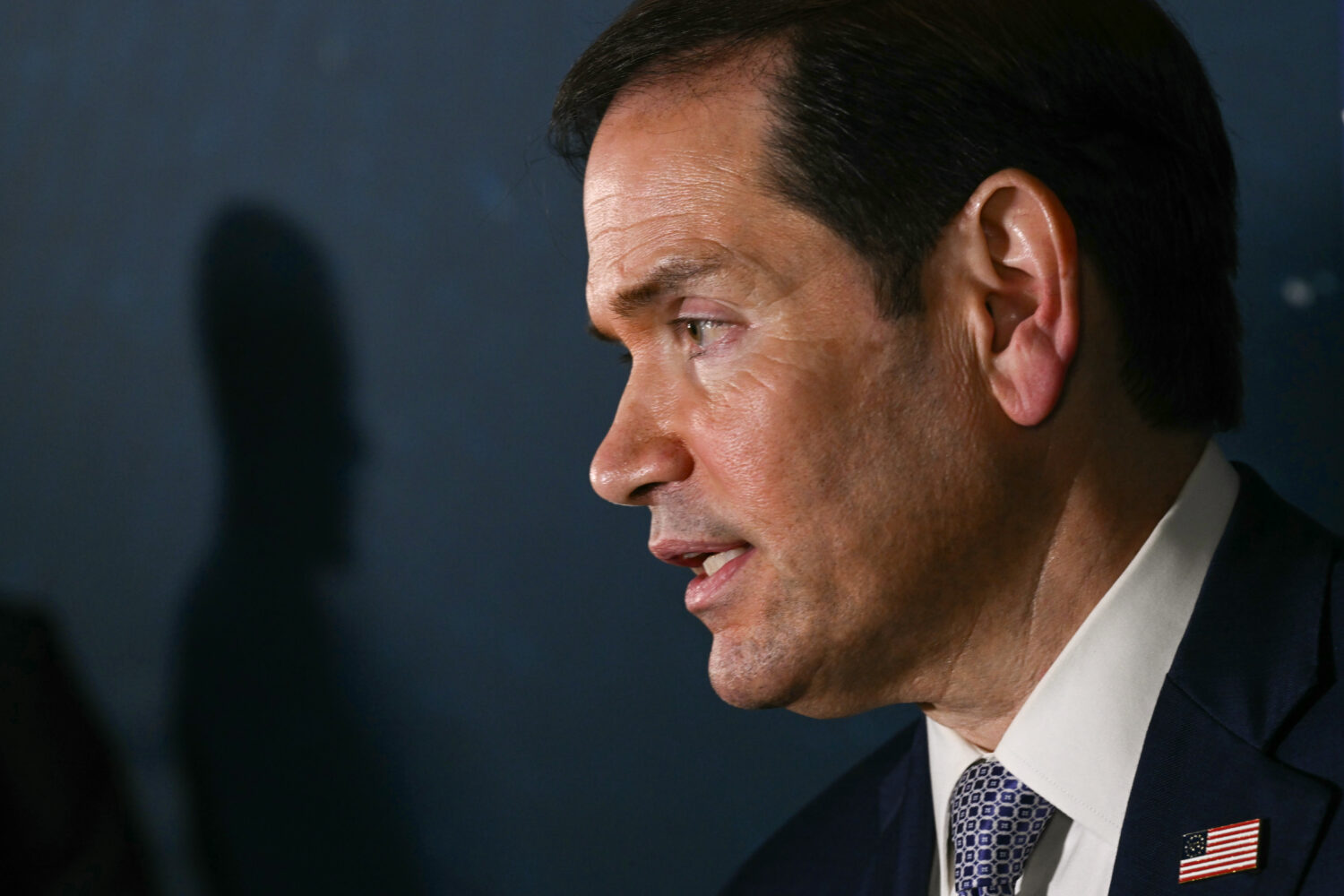 Secretary of State Marco Rubio speaks during a press conference on the sidelines of the Association...