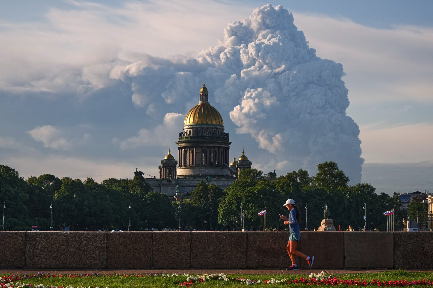 Smoke billows into the sky following Ukrainian drone strikes on warehouses of Russia's online retai...