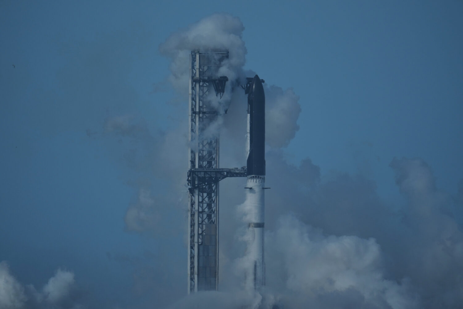 SpaceX's mega rocket Starship stands ready but was aborted before liftoff, in Starbase, Texas, Thur...