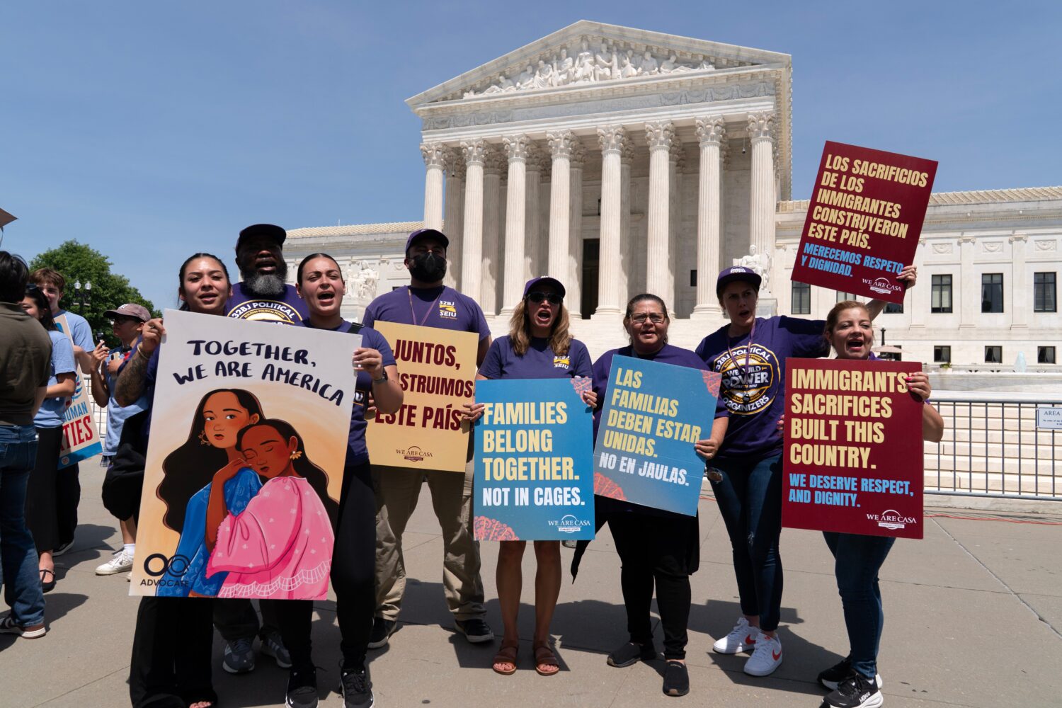 Activists celebrate the Supreme Court's birthright citizenship ruling outside of the Supreme Court ...
