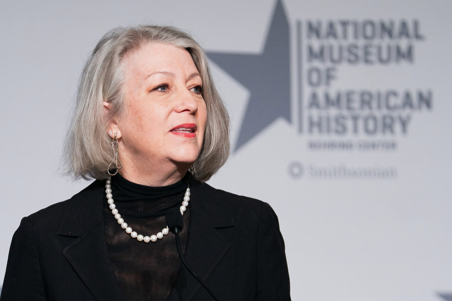 FILE - Anthea Hartig, of the National Museum of American History, speaks at an event, Feb. 20, 2026...