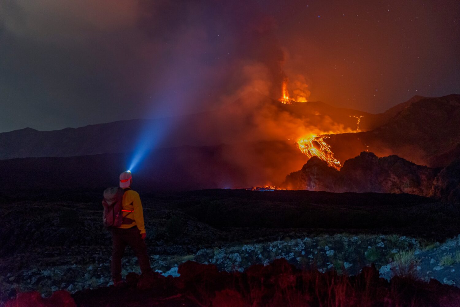 Eruptive activity continues on Mount Etna, where lava flows continue to descend on the slopes of th...