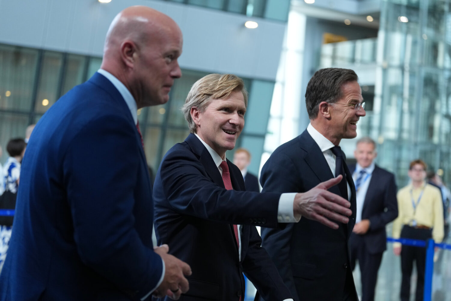 From left, U.S. Ambassador to NATO Matthew Whitaker, U.S. Undersecretary of Defense Elbridge Colby ...