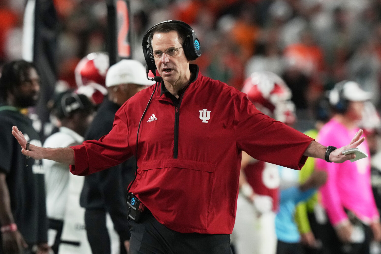 FILE - Indiana head coach Curt Cignetti reacts during the second half of the College Football Playo...