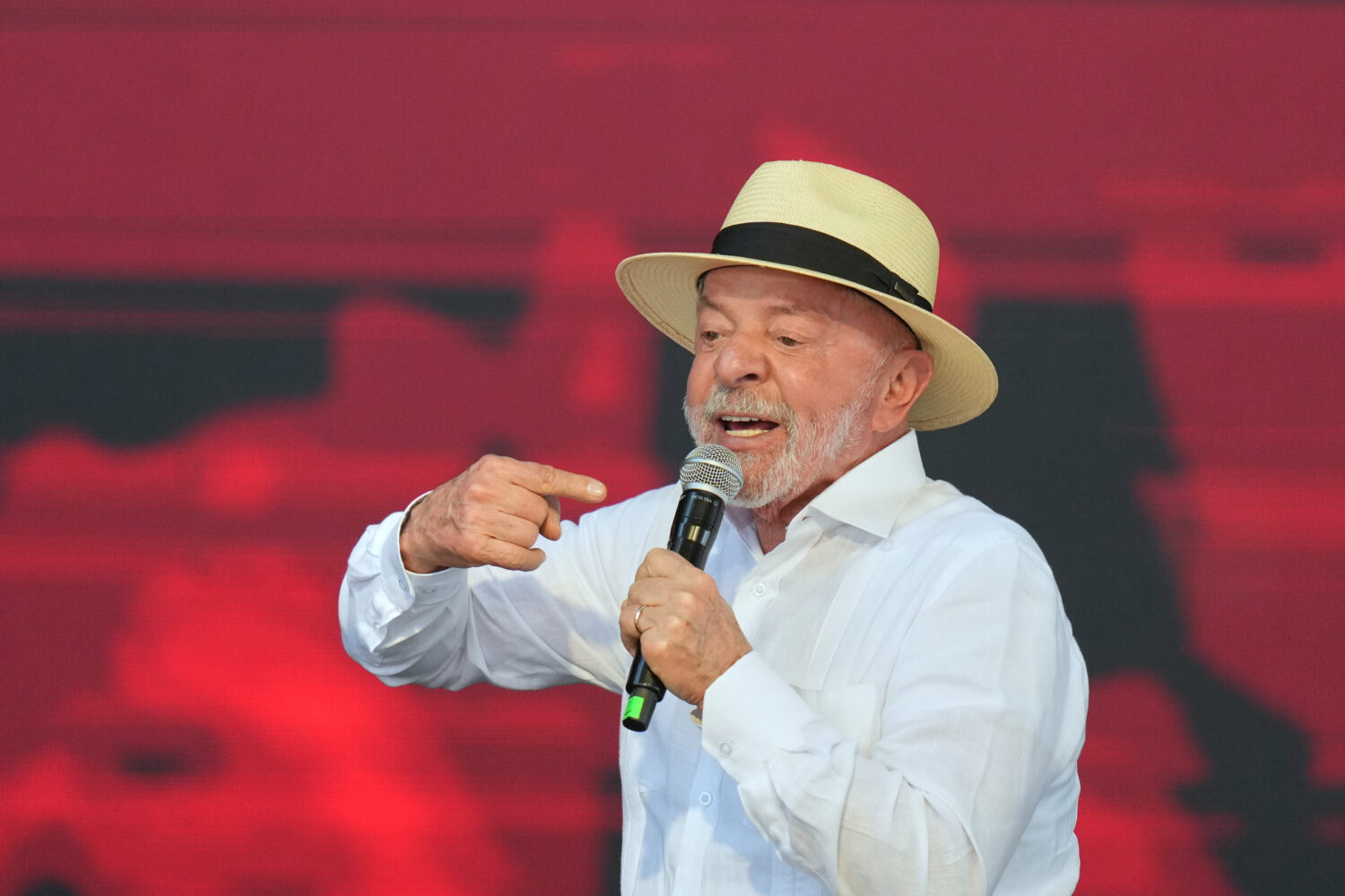 Brazilian President Luiz Inacio Lula da Silva speaks during a meeting with members of the Homeless ...