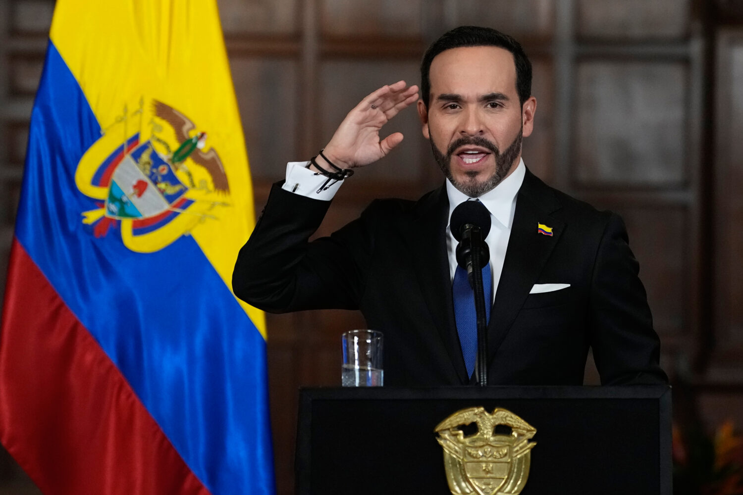 Colombia's President Abelardo De la Espriella announces a joint effort with Bogota's Mayor Carlos F...