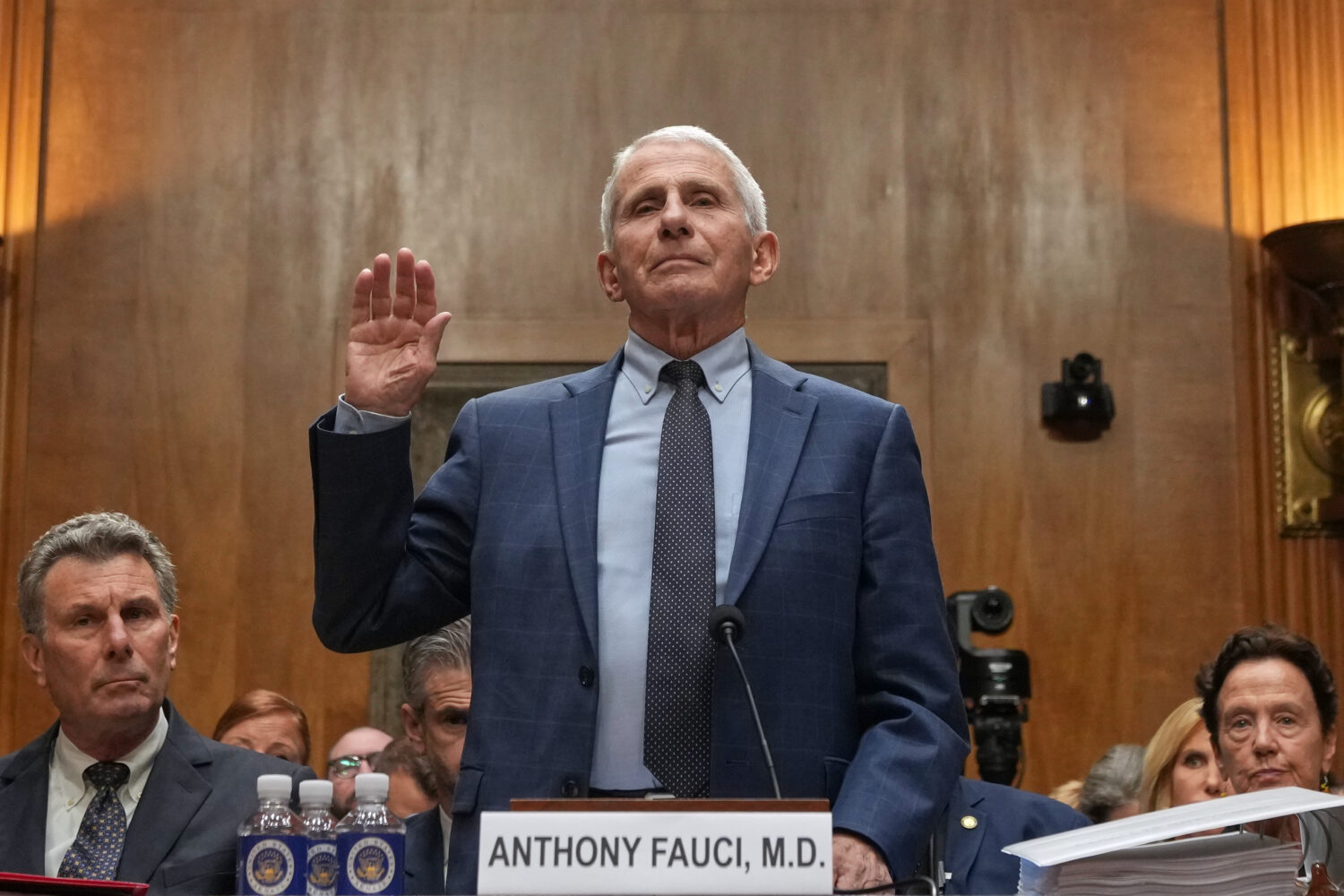Dr. Anthony Fauci is sworn in before the Senate Homeland Security and Governmental Affairs Committe...