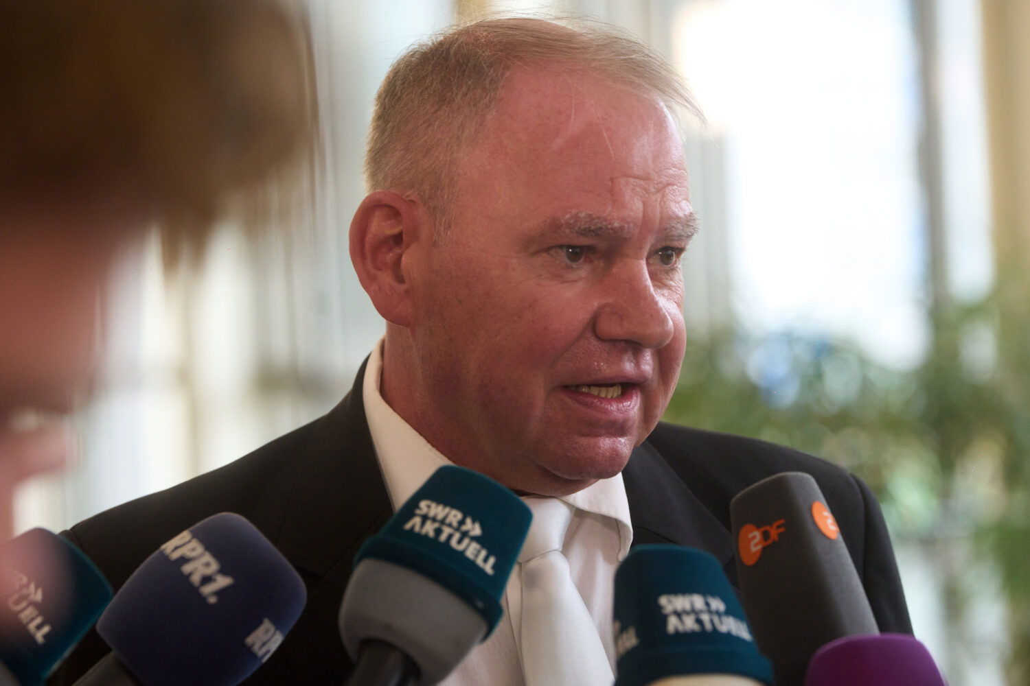 Defense attorney Volker Klein makes a statement at the regional court in Koblenz, Germany, Tuesday,...