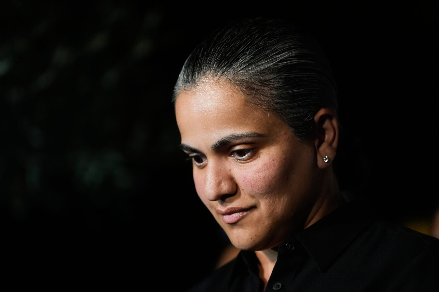 State Sen. Aisha Wahab, a Democratic candidate for Congress in California's 14th district, speaks d...