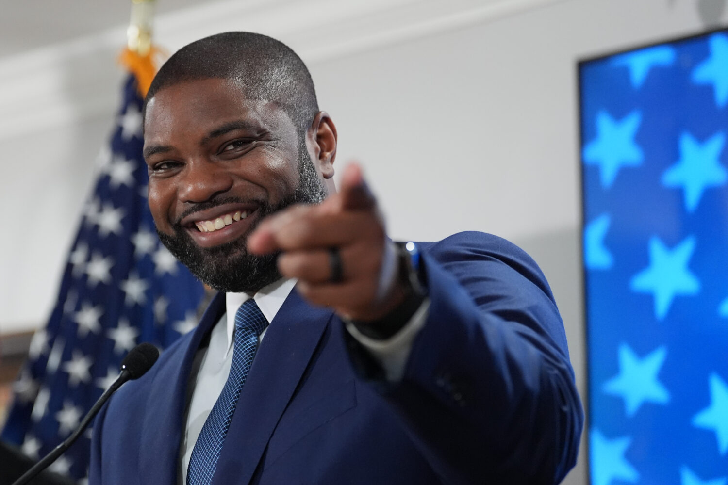Florida Republican congressman and gubernatorial candidate Byron Donalds addresses members of the H...