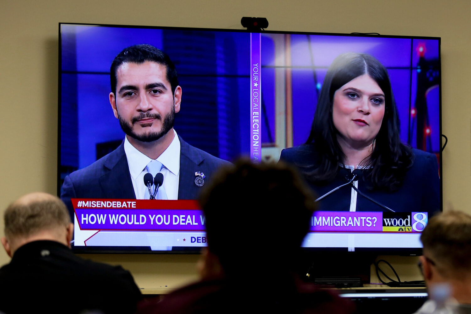 Michigan U.S. Senate candidates, Abdul El-Sayed, left, and Rep. Haley Stevens, D-Mich., are display...