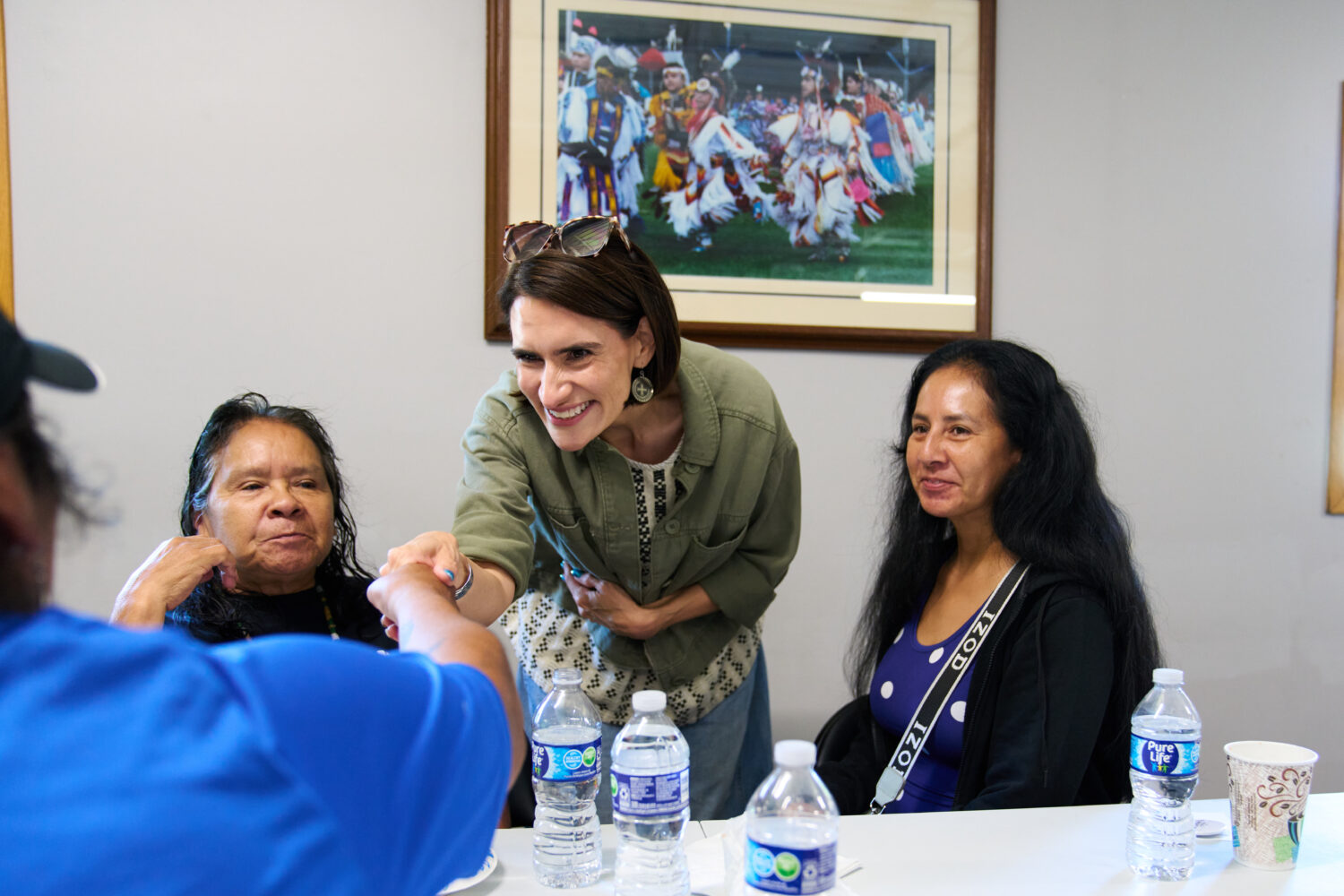 Minnesota Lt. Gov. Peggy Flanagan, a Democratic candidate for U.S. Senate, greets supporters during...