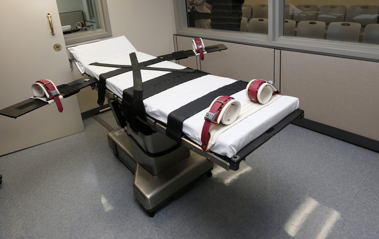 FILE - This Oct. 9, 2014, file photo shows the gurney in the execution chamber at the Oklahoma Stat...