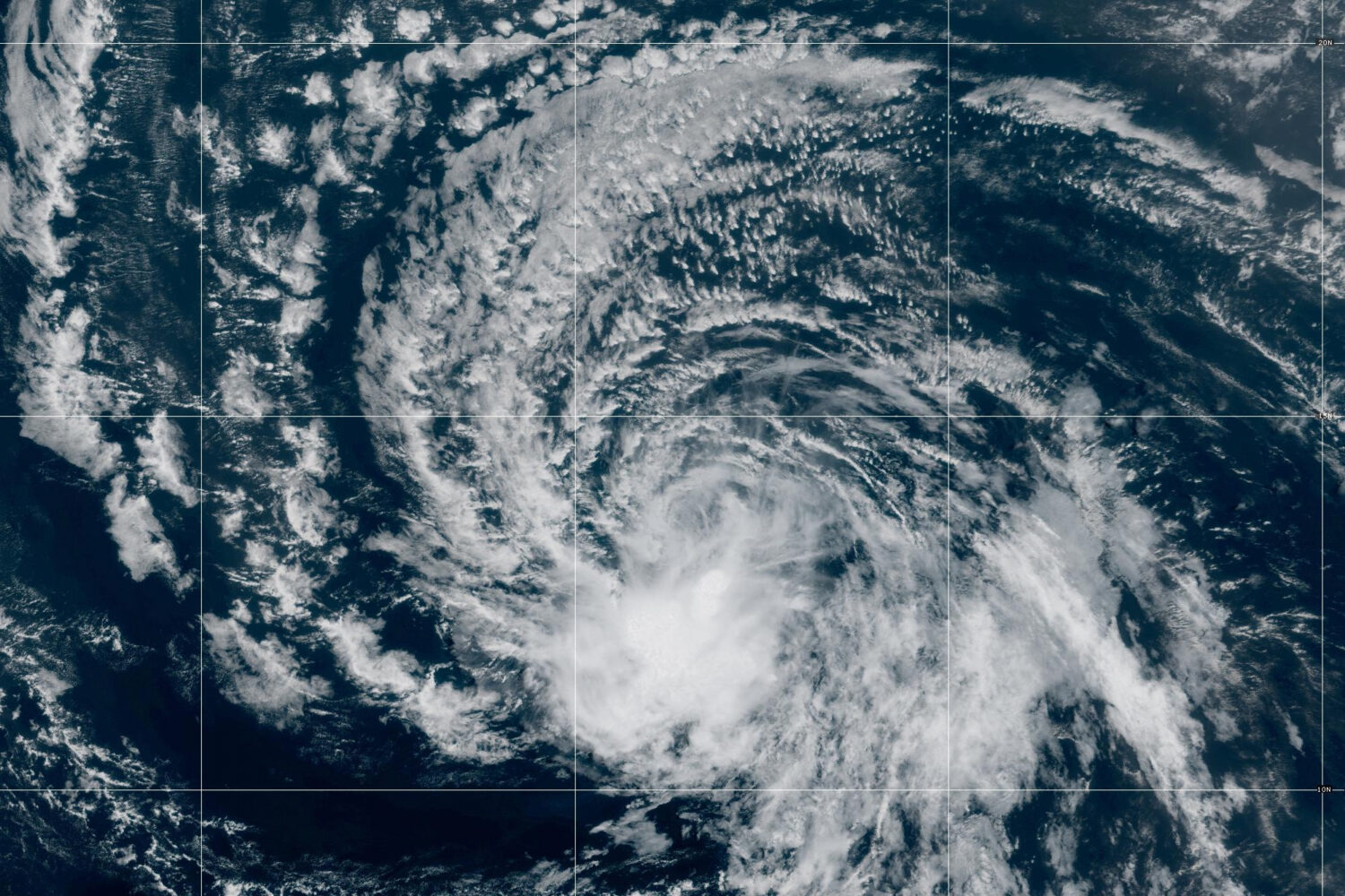 This satellite image released by NOAA shows Tropical Storm Dolly over the Atlantic Ocean, Thursday,...