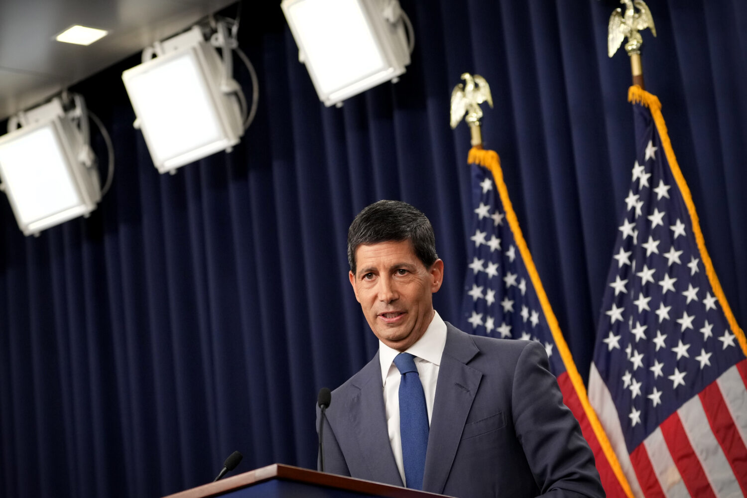 Federal Reserve Board Chairman Kevin Warsh speaks during a news conference at the Federal Reserve i...