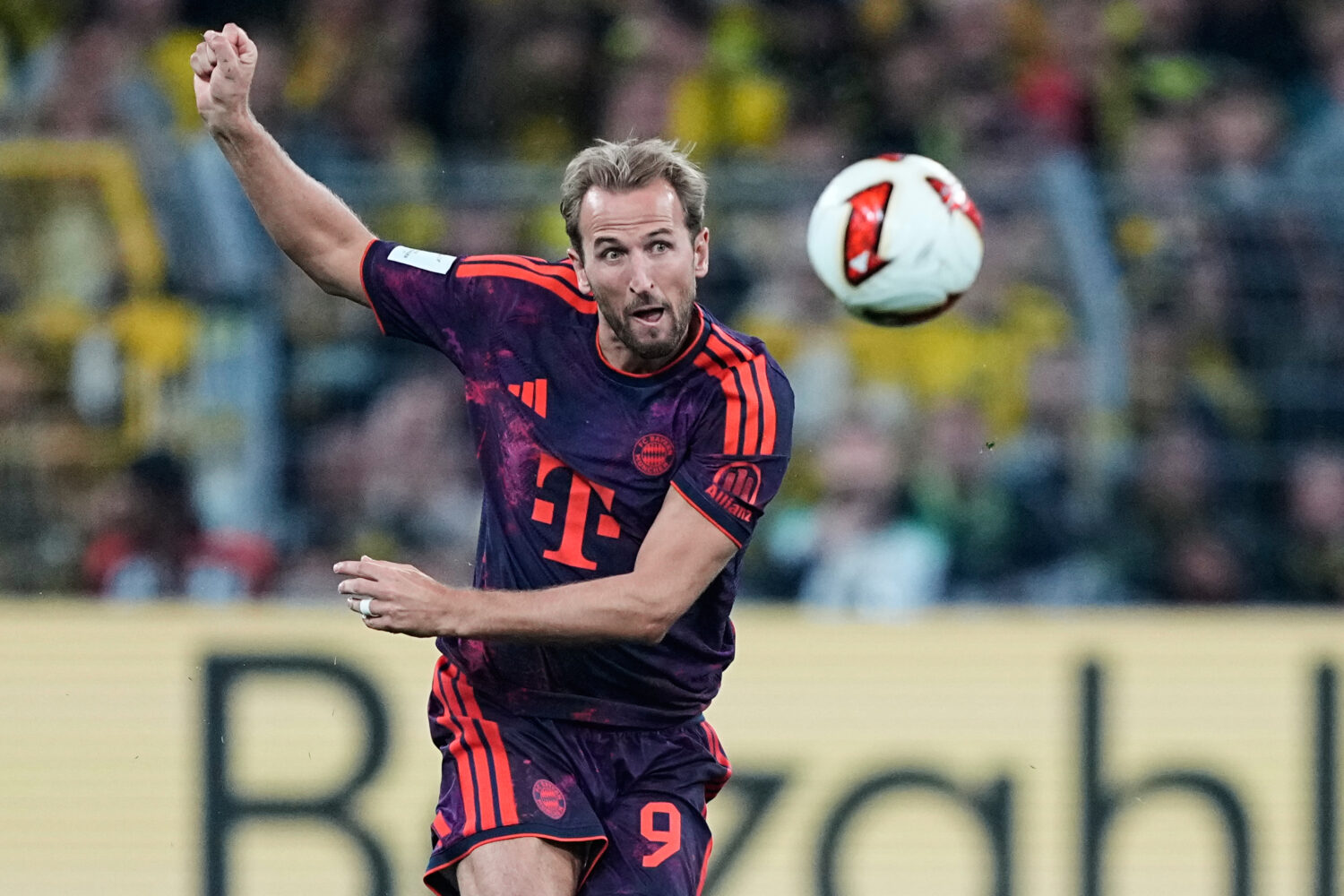 Bayern's Harry Kane kicks the ball during the Franz Beckenbauer German Supercup soccer match betwee...