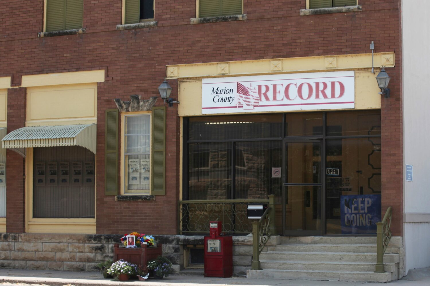 FILE - The offices of the Marion County Record weekly newspaper are seen in Marion, Kan., on Aug. 2...