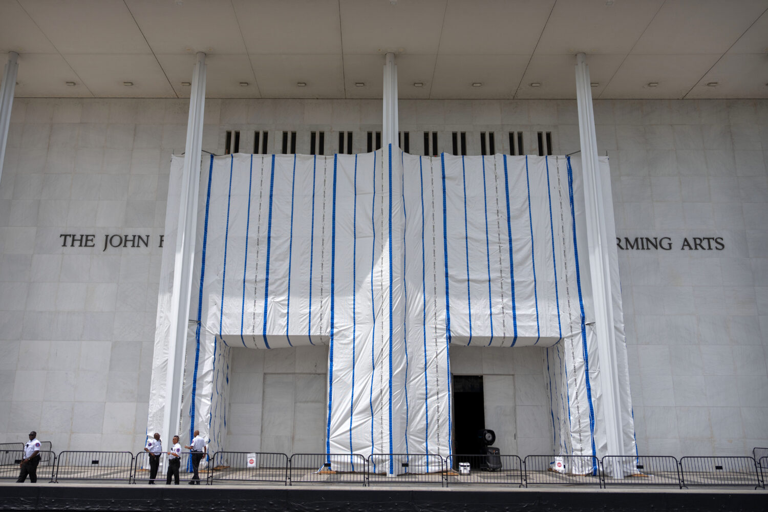 The exterior of the Kennedy Center is seen, Friday, July 31, 2026, in Washington. (AP Photo/Mark Sc...