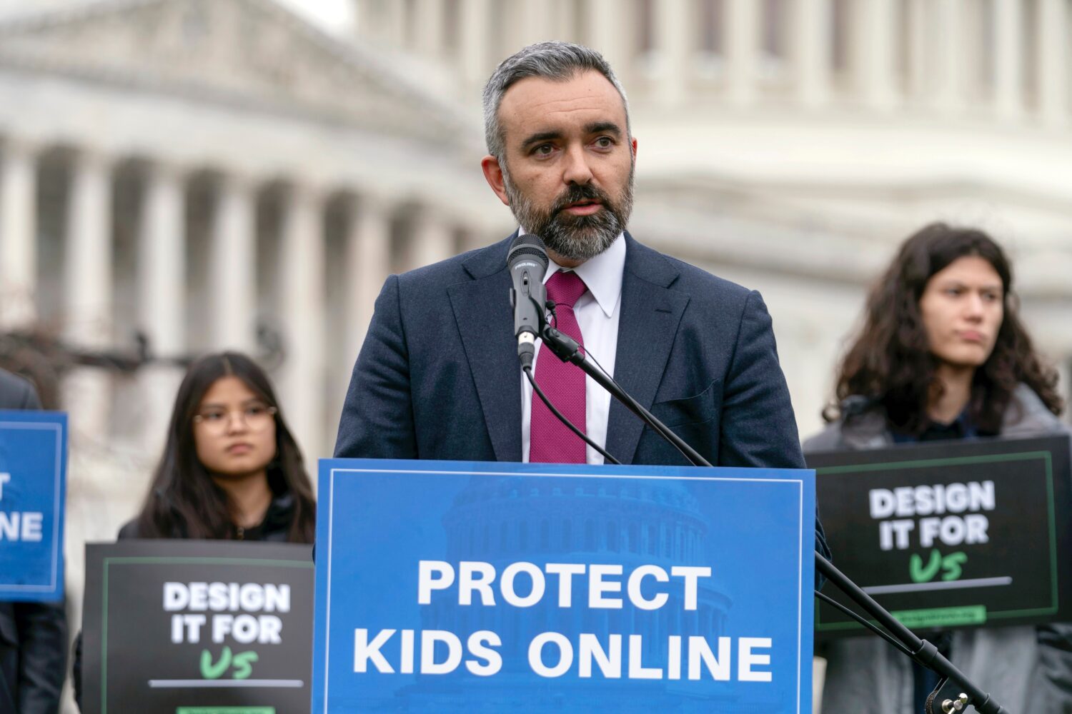 FILE - New Mexico Attorney General Raúl Torrez speaks during a rally to protect kids online on Cap...