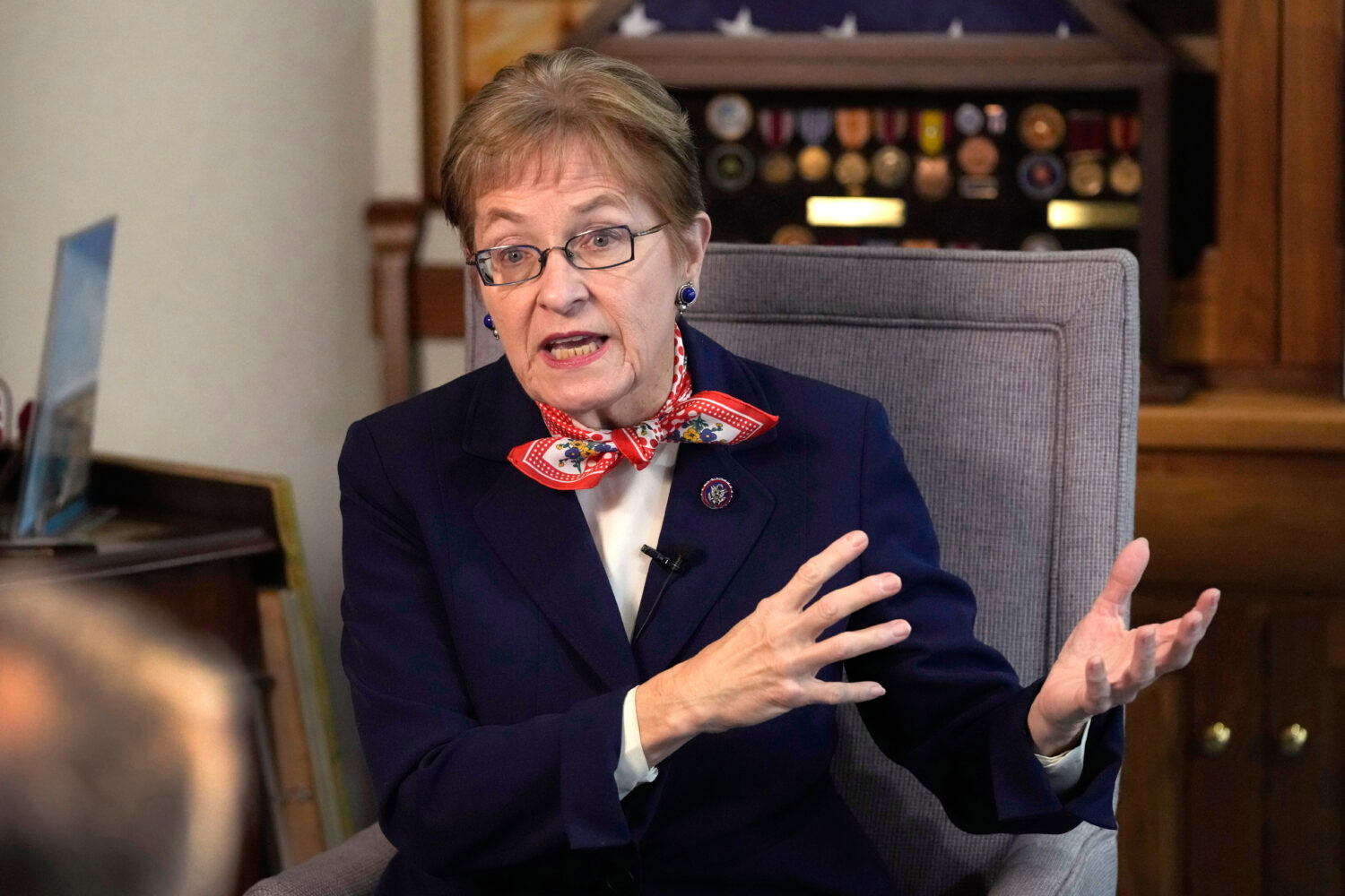 FILE - Rep. Marcy Kaptur, D-Ohio, is interviewed, Dec. 9, 2022, in Toledo, Ohio. (AP Photo/Carlos O...