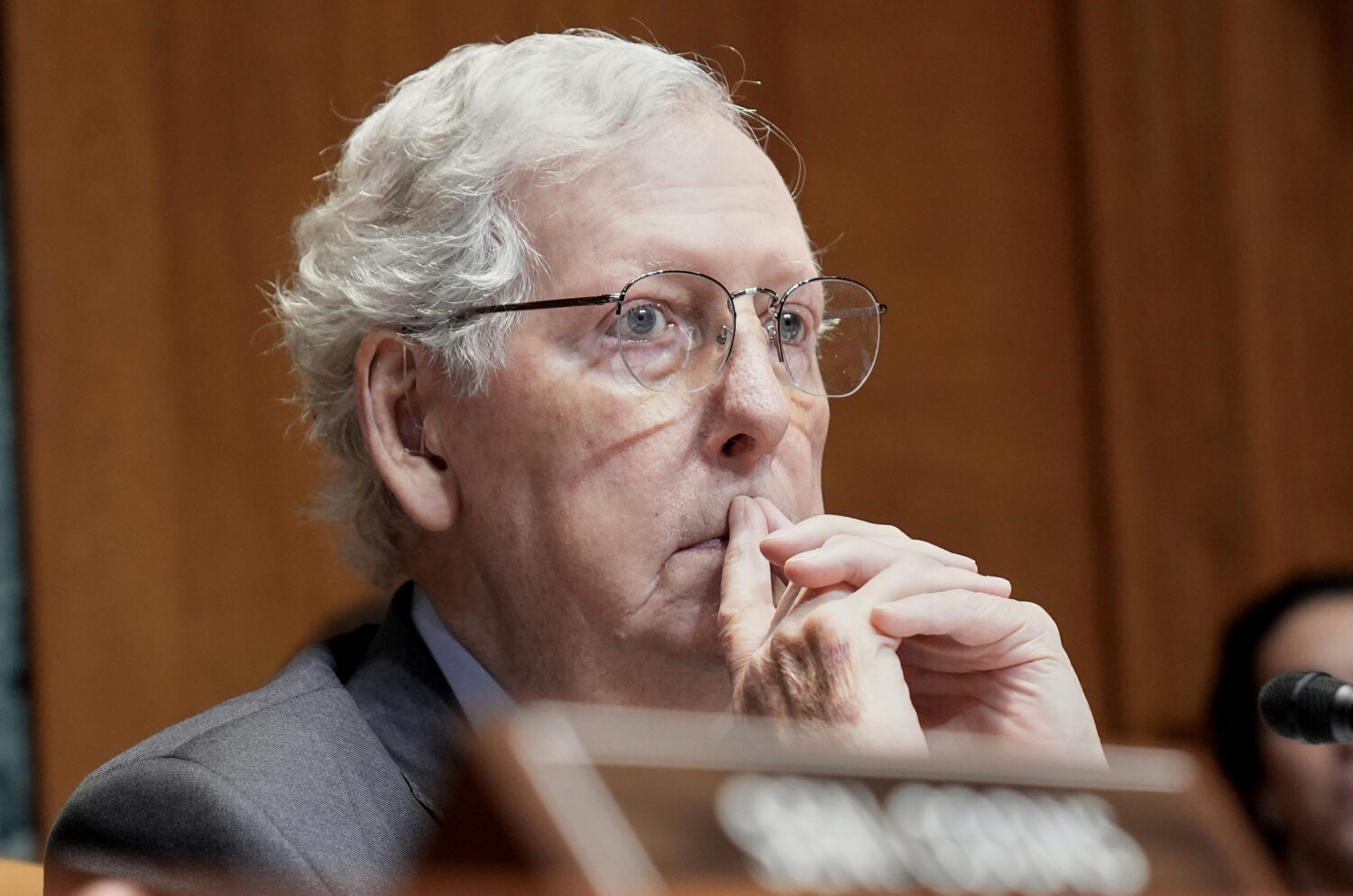 FILE - Sen. Mitch McConnell, R-Ky., listens during a Senate Committee on Appropriations subcommitte...