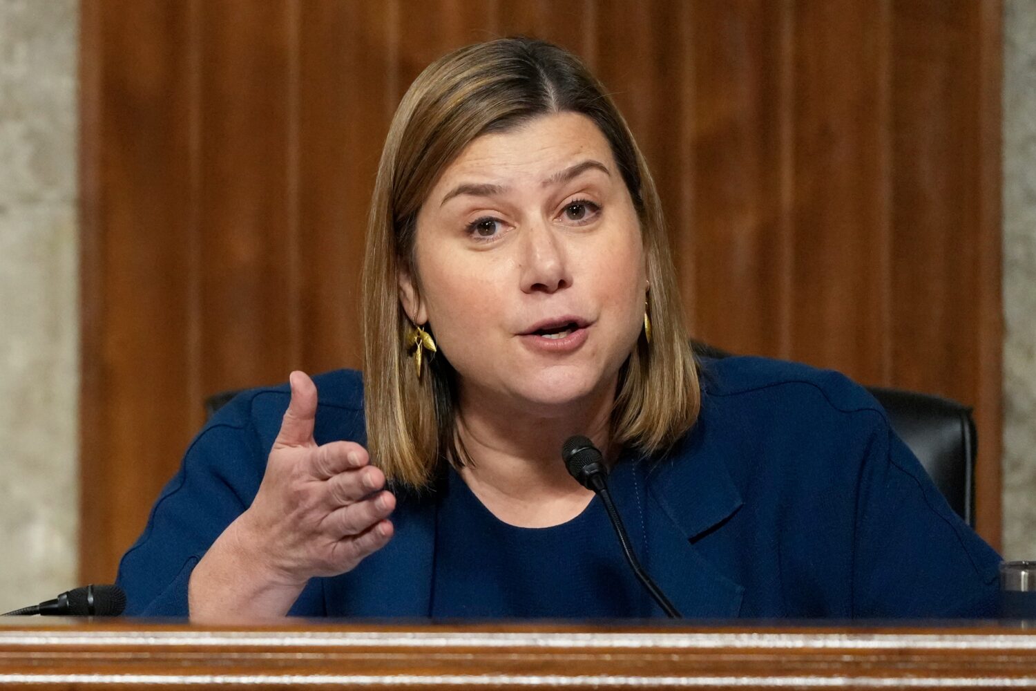 FILE - Sen. Elissa Slotkin, D-Mich., speaks during a hearing at the Capitol in Washington, Jan. 14,...