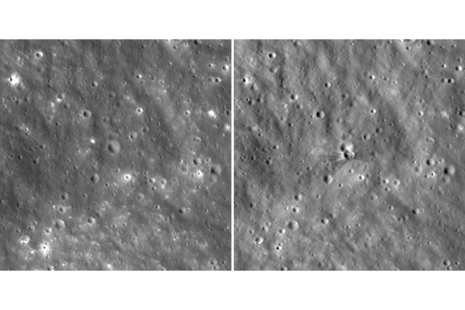 This combo made with photos provided by NASA on Tuesday, Aug. 18, 2026, taken by the Lunar Reconnai...