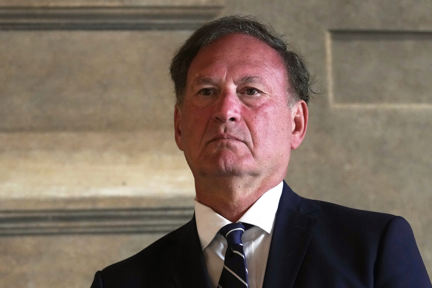 FILE - Supreme Court Justice Samuel Alito attends a meeting in Rome, Sept. 20, 2025. (AP Photo/Andr...