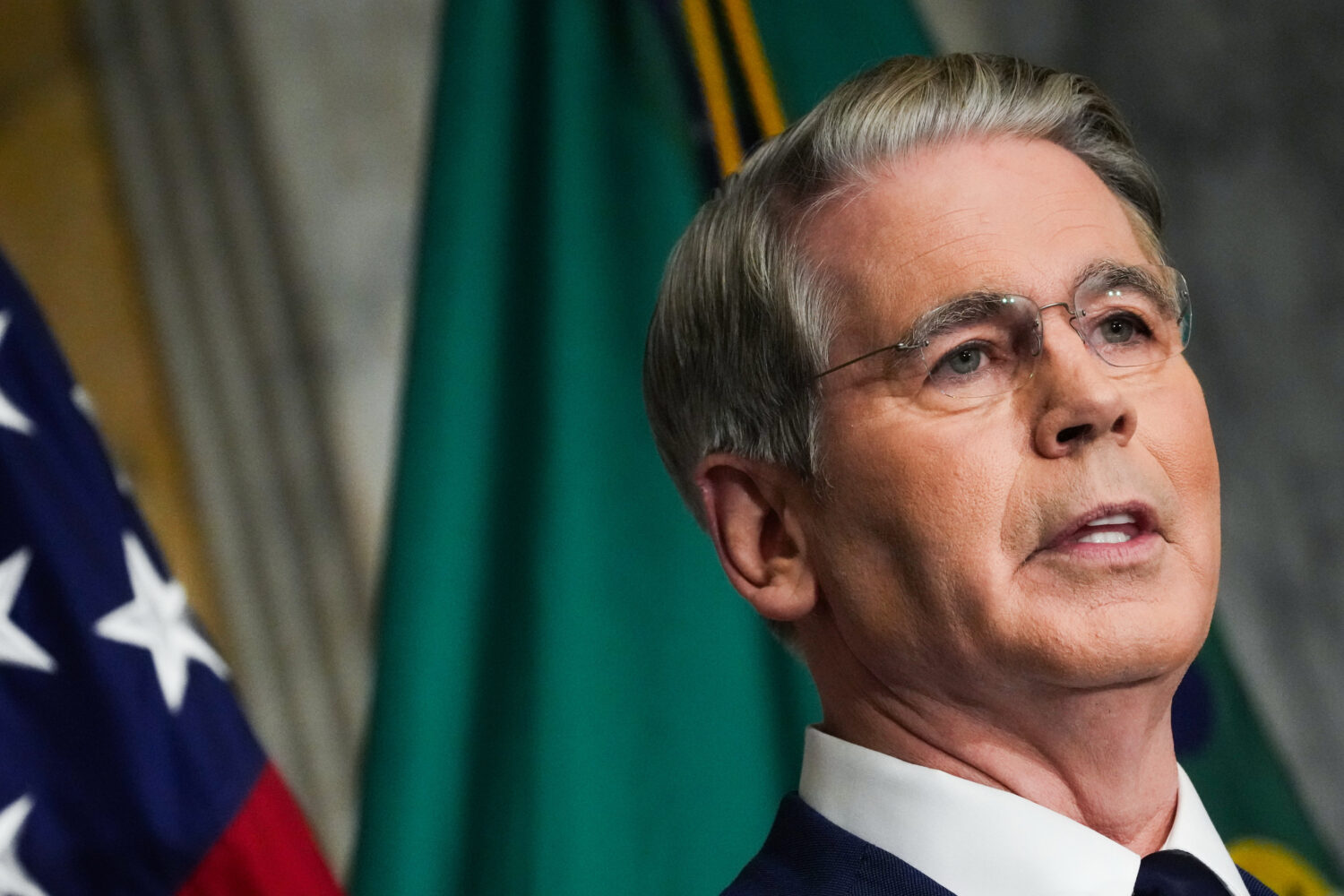 Treasury Secretary Scott Bessent speaks at a news conference, Monday, Aug. 24, 2026, at the Treasur...