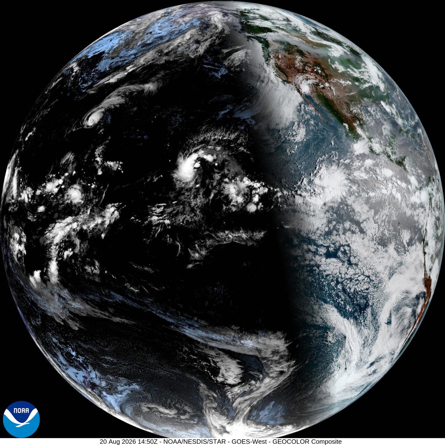 This satellite image provided by NOAA shows Hurricane Lala on Thursday, Aug. 20, 2026, in the Pacif...