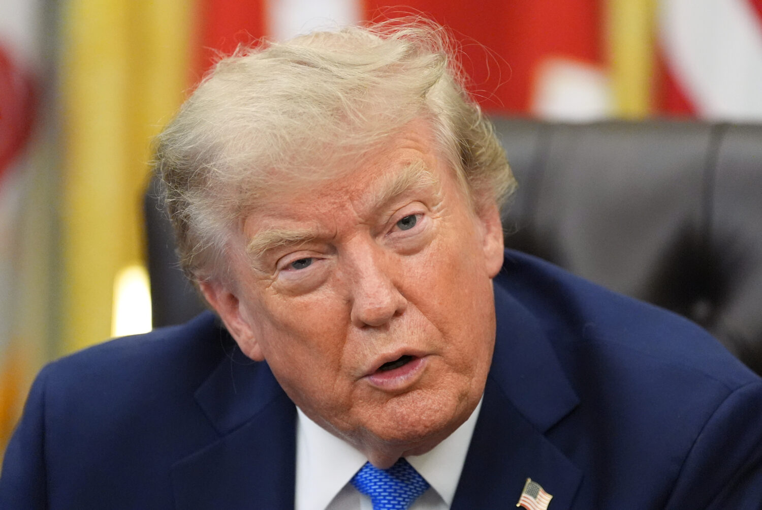 President Donald Trump speaks in the Oval Office of the White House, Thursday, Aug. 6, 2026, in Was...