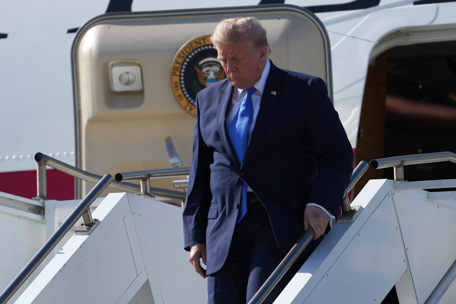 President Donald Trump arrives on Air Force One, Tuesday, Aug. 4, 2026, at Los Angeles Internationa...