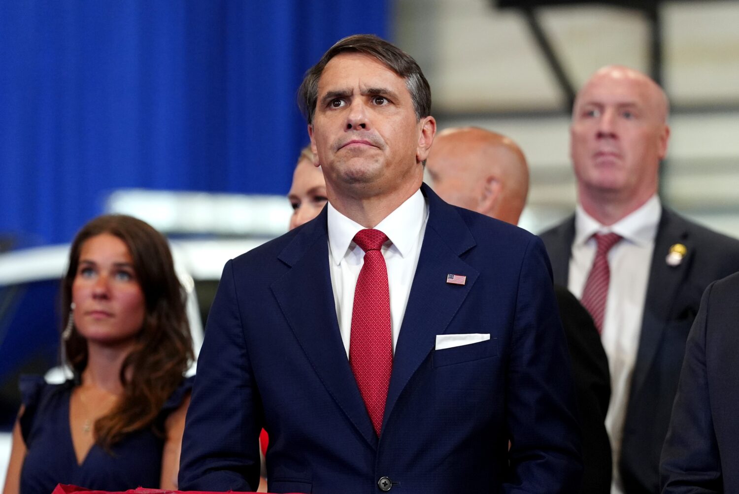 Attorney General Todd Blanche listens as President Donald Trump speaks at the David Mack Center for...