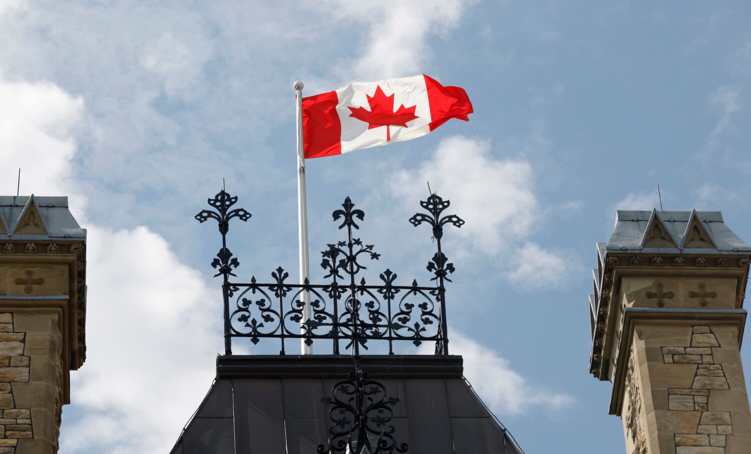 A Canadian flag flies on Parliament Hill in Ottawa on Saturday, Aug. 22, 2026. (Patrick Doyle/The C...