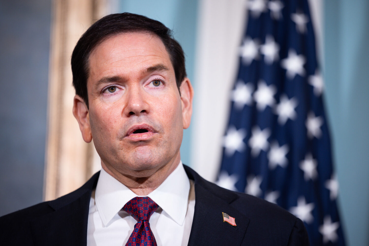 Secretary of State Marco Rubio speaks alongside Paraguay's Vice President Pedro Alliana (not pictur...