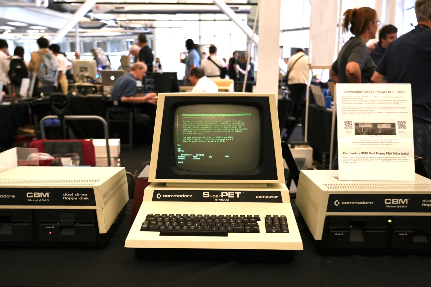 A 1981 Commodore SP9000 “Super PET” computer and floppy disk drives are displayed at the Vintag...