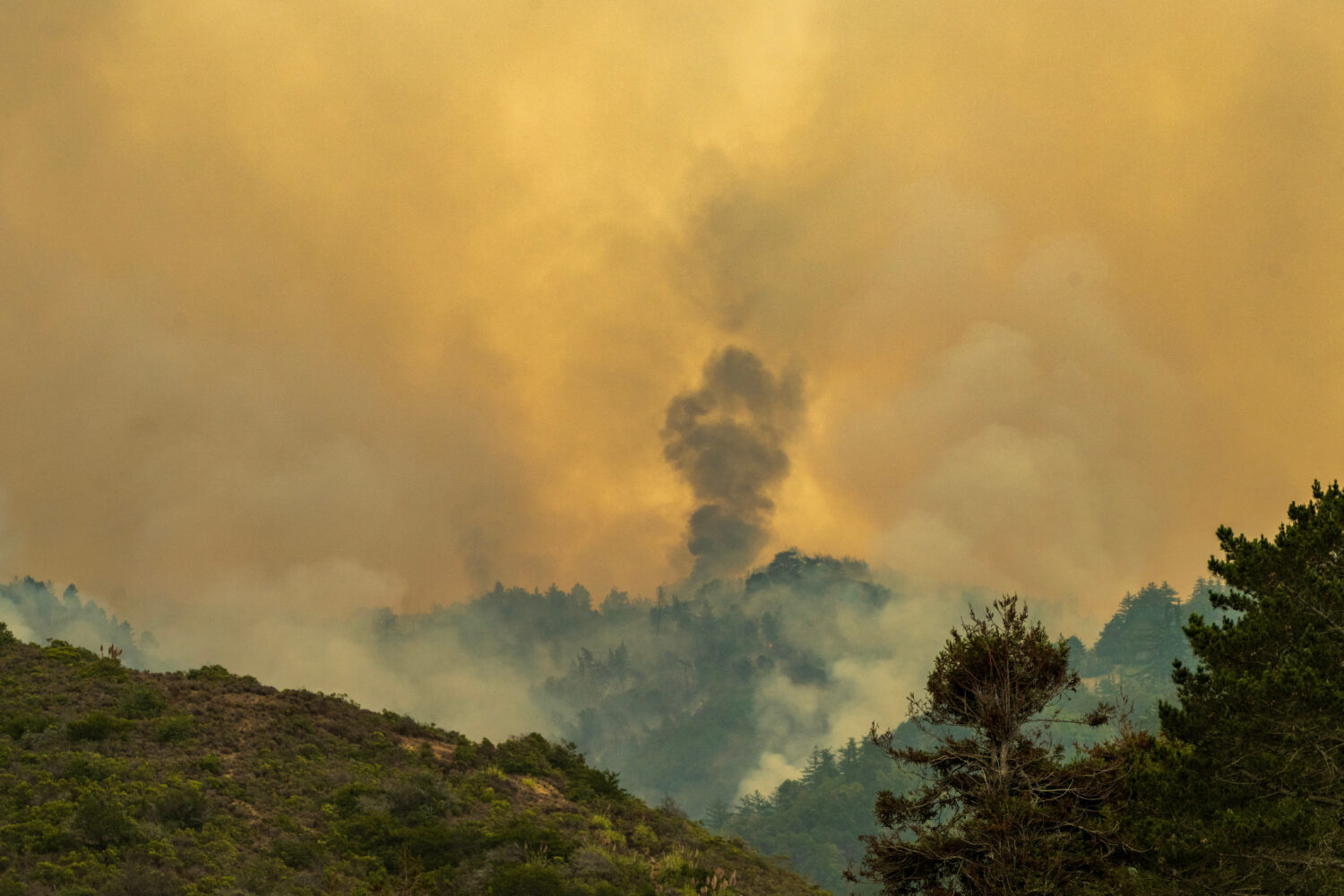 Smoke billows from the Plaskett Fire near Big Sur, Calif, Thursday, Aug. 27, 2026. (AP Photo/Nic Co...