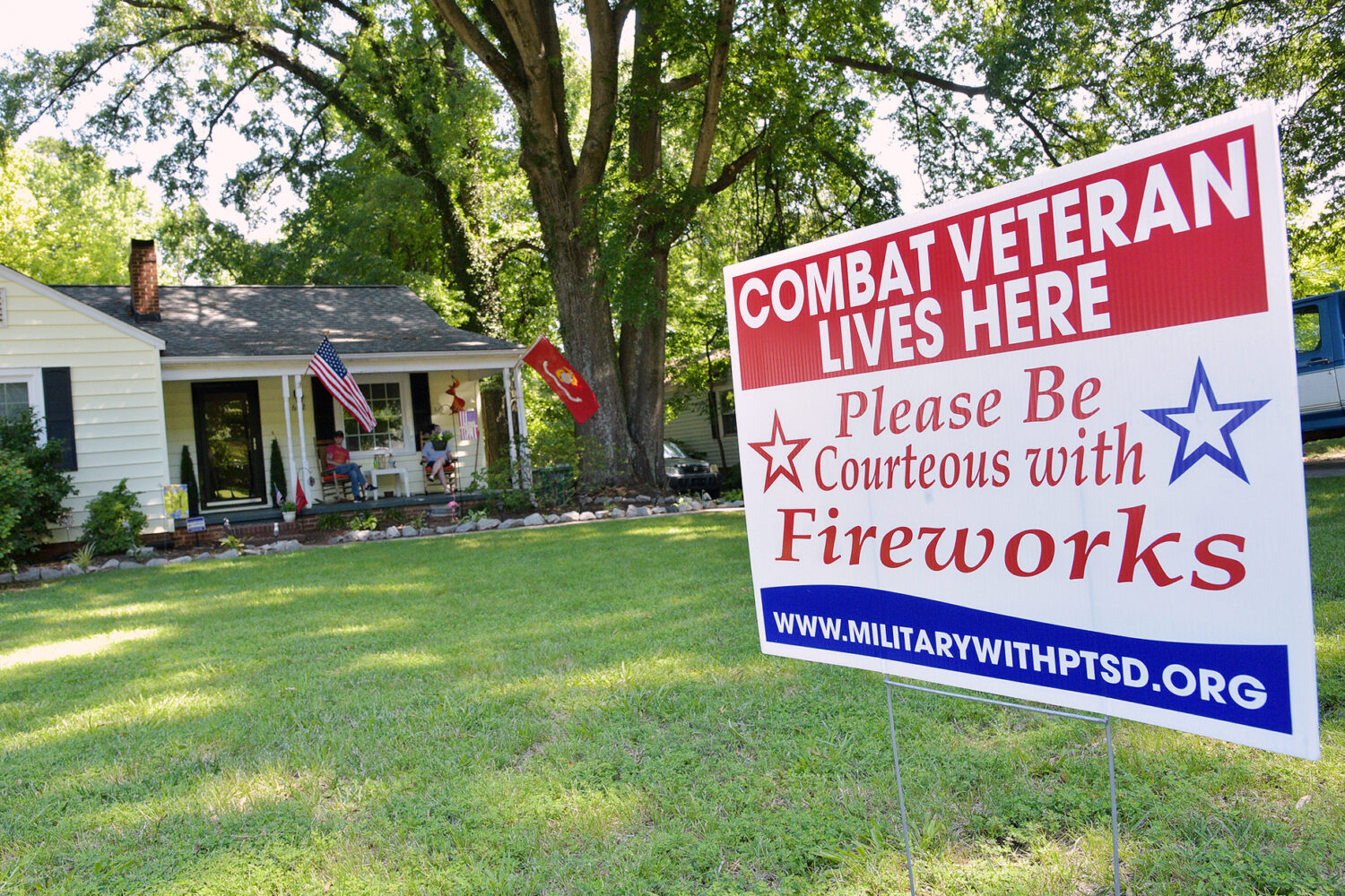FILE - A sign stands in former U.S. Marine Kevin Haynes' yard, June 29, 2017, in High Point, N.C. (...