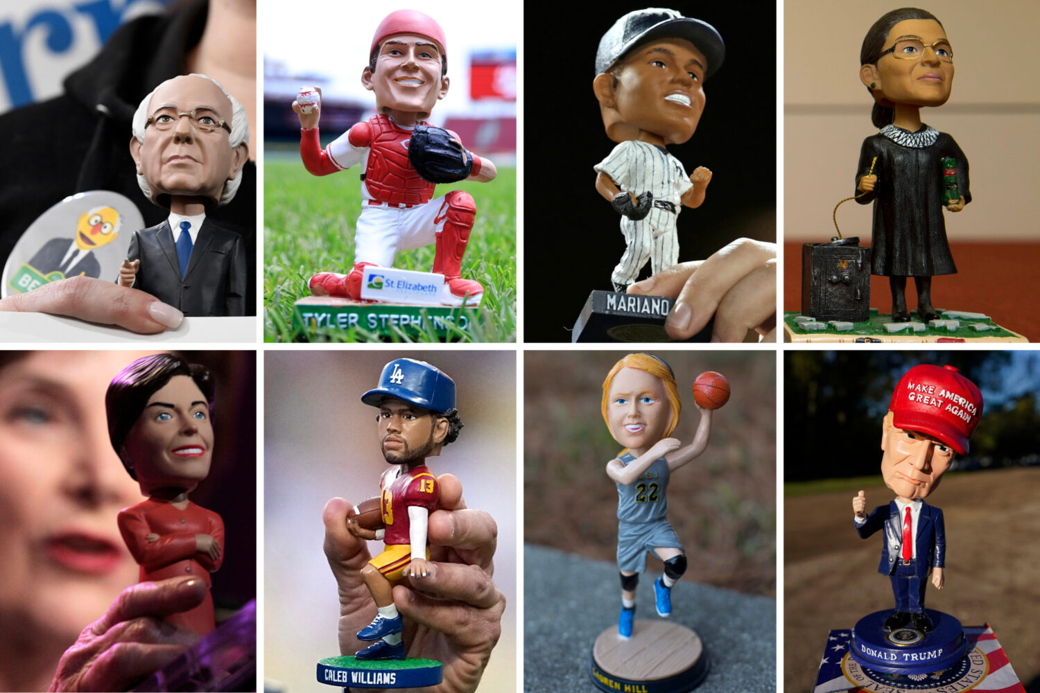 FILE - This collection of file photos showing various bobblehead figures on different dates and loc...
