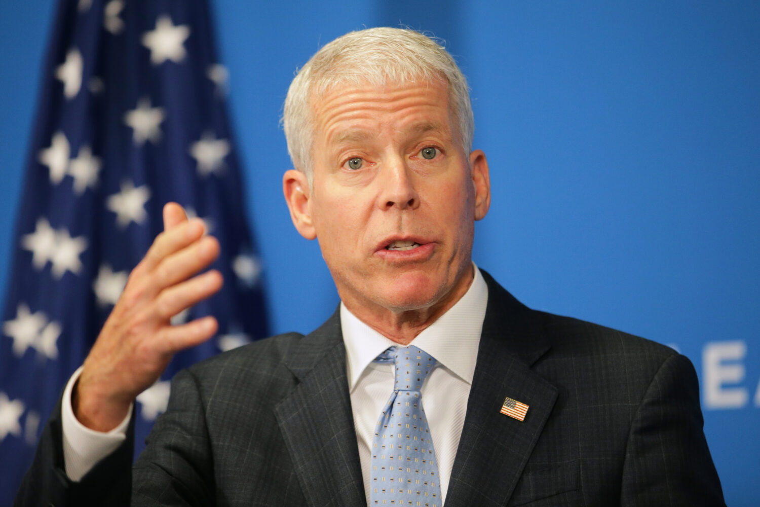 United States Secretary of Energy Chris Wright, talks to the media during a press conference on the...
