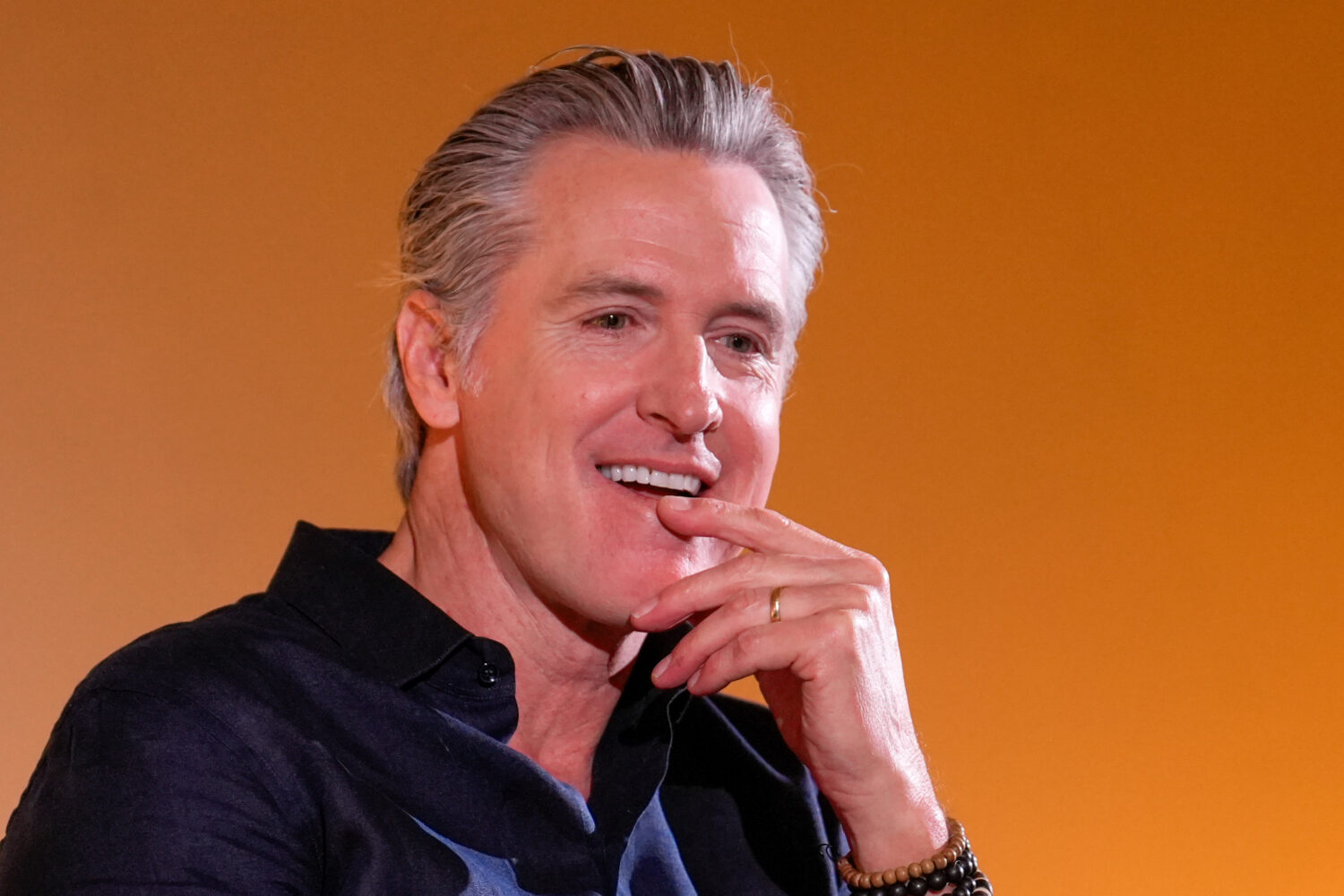 California Gov. Gavin Newsom pauses while discussing environmental issues in San Francisco, Tuesday...