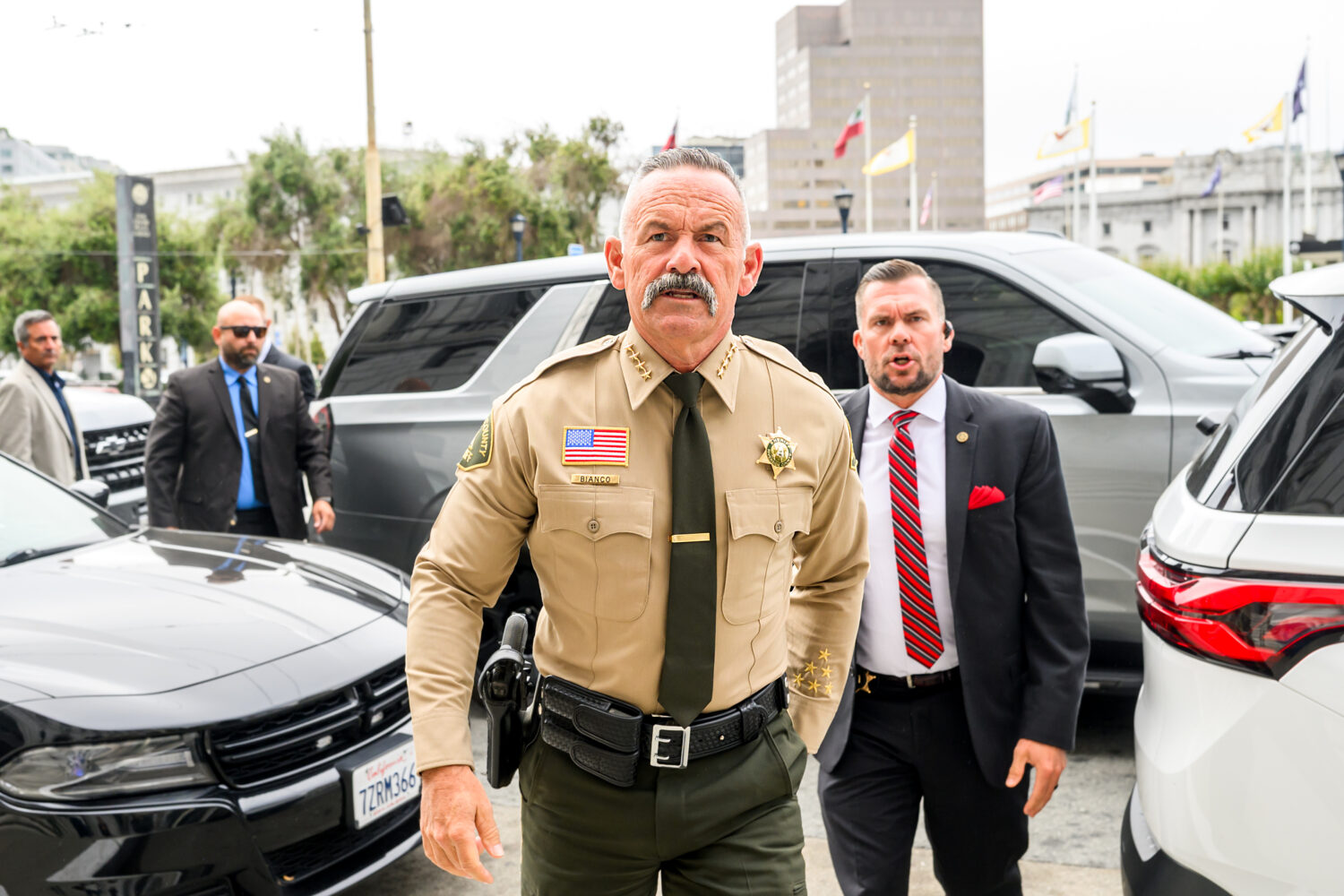 FILE - Riverside County Sheriff Chad Bianco arrives at the Supreme Court of California for a hearin...
