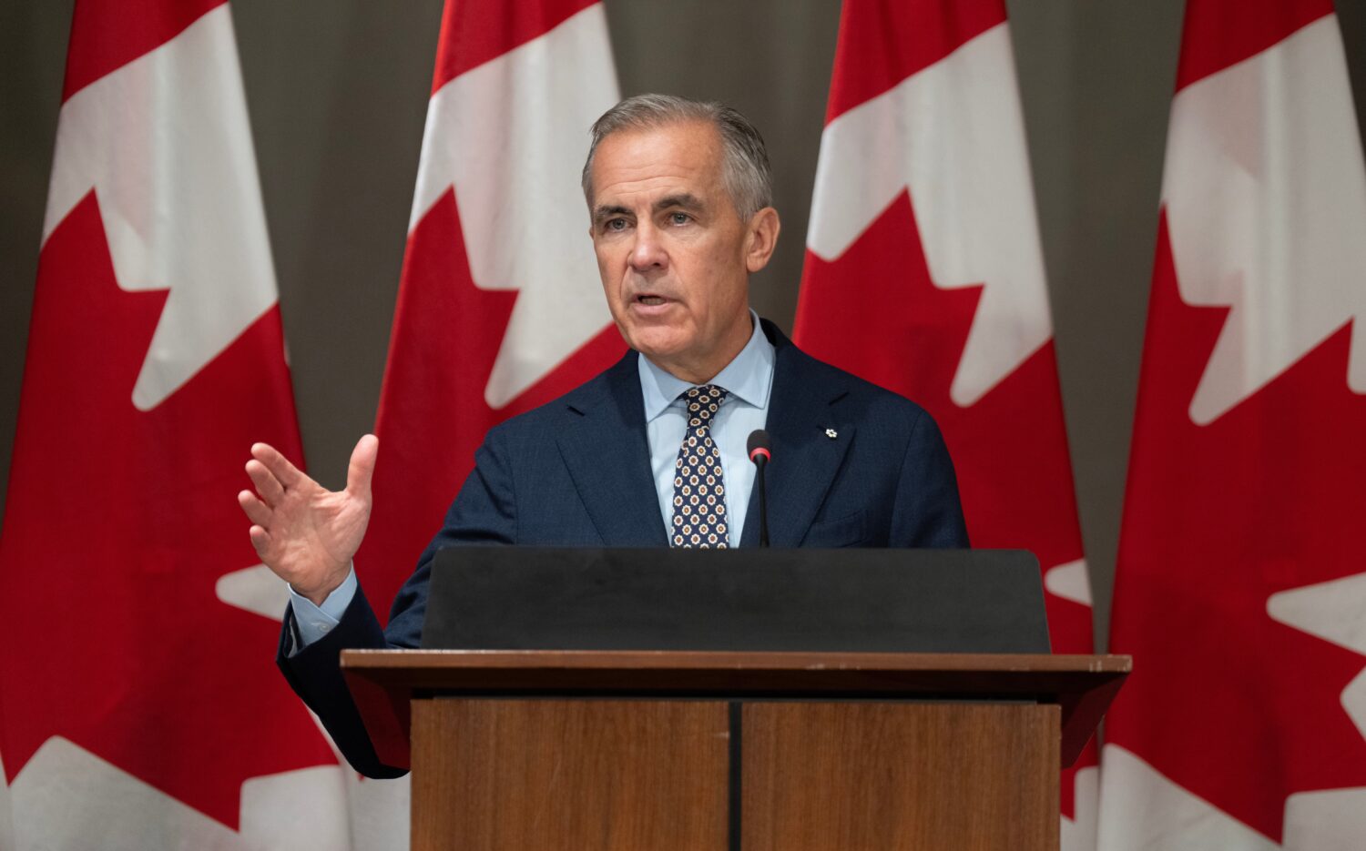 Prime Minister Mark Carney addresses caucus in Ottawa, Friday, Sept. 18, 2026. (Adrian Wyld/The Can...