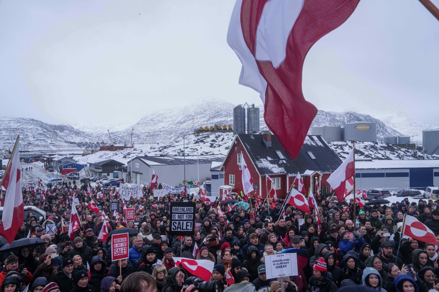 FILE - People protest against Trump's policy towards Greenland in front of the US consulate in Nuuk...