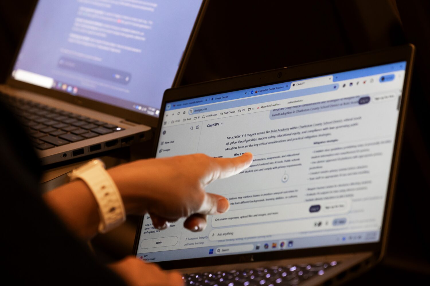 Teachers work with AI on their laptops during the Charleston County School District Charleston Educ...