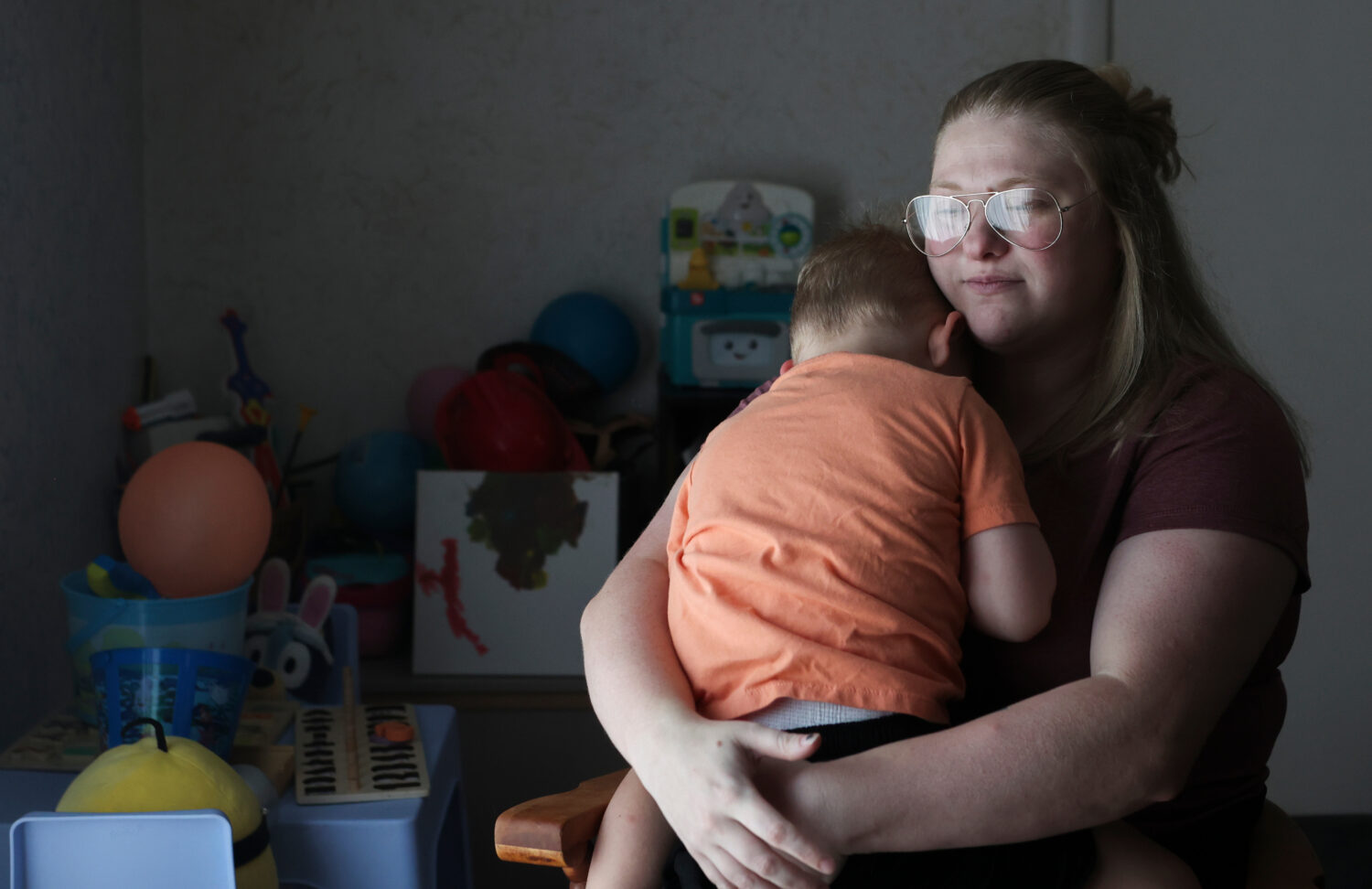 Meygan Maloney poses for a portrait with her son Callum Wilson, 3, Friday, Aug. 28, 2026, at their ...