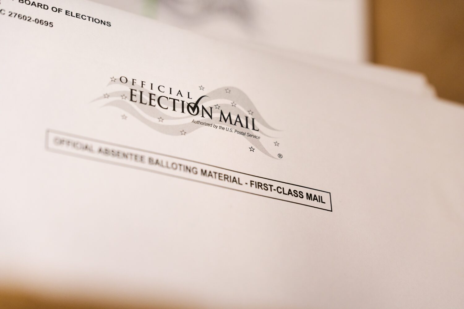 Envelopes for mail-in ballots at the Wake County Board of Elections are seen on Thursday, Sept. 3, ...