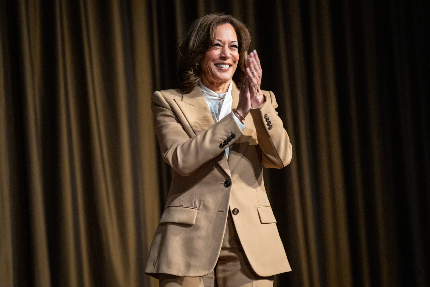 FILE - Kamala Harris, former Vice President and 2024 presidential candidate, arrives during the Nat...