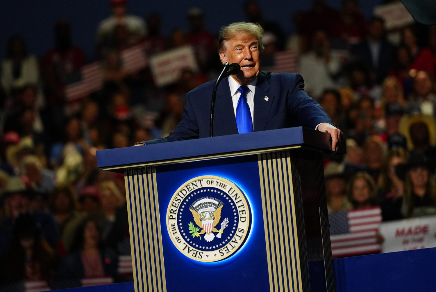 President Donald Trump speaks at the Republican convention, Wednesday, Sept. 9, 2026, in Dallas. (A...