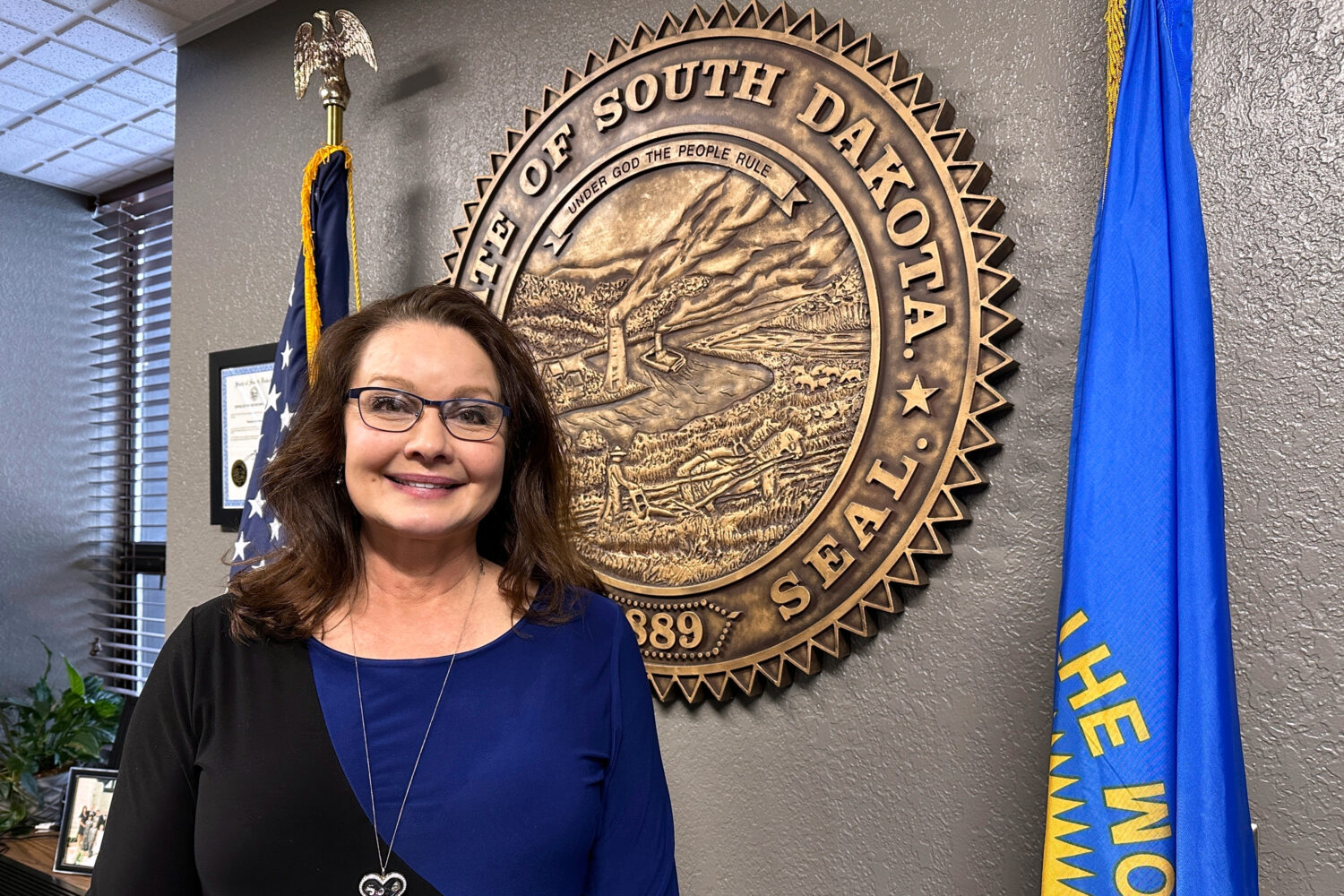 FILE - South Dakota Republican Secretary of State Monae Johnson is pictured in her office on Jan. 1...